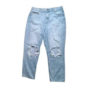 American Eagle Womens Mom Jean Light Blue Denim Knee Blowout Distressed Size 14